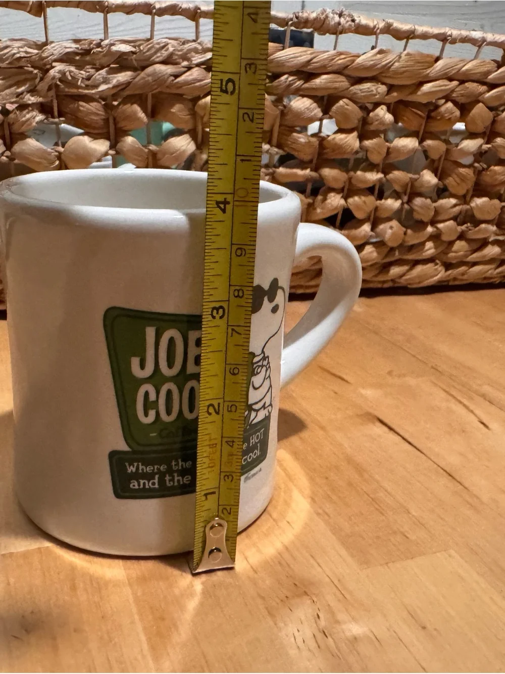 White Ceramic Coffee Mug with Snoopy Joe Cool’s Coffee Shop